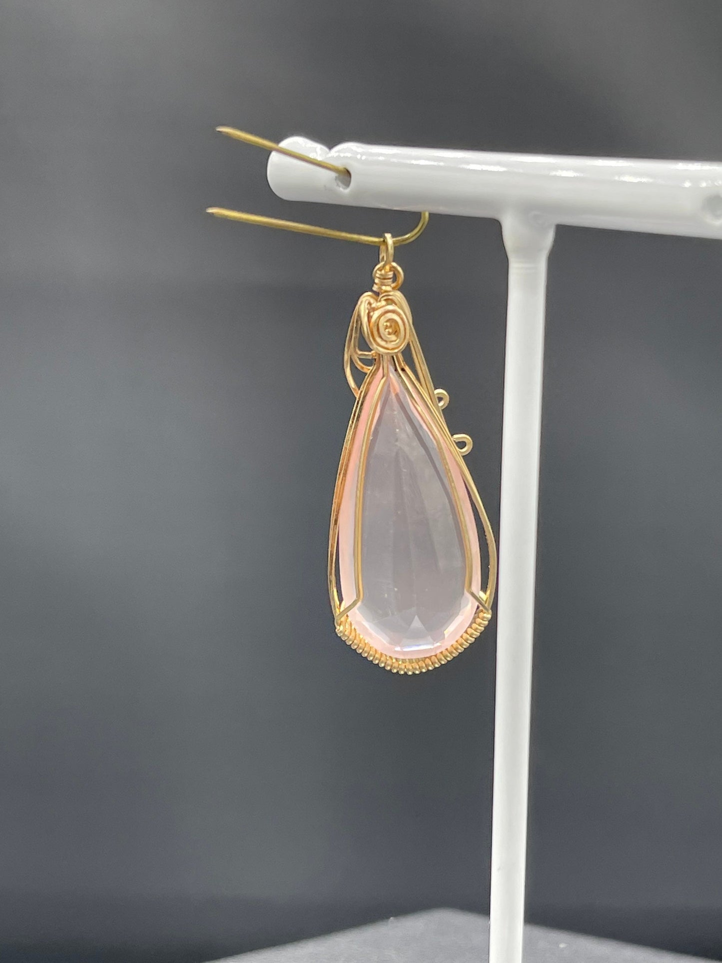 Natural Rose Quartz Pear Cut 14k Gold Filled Wire Wrapped Pendant