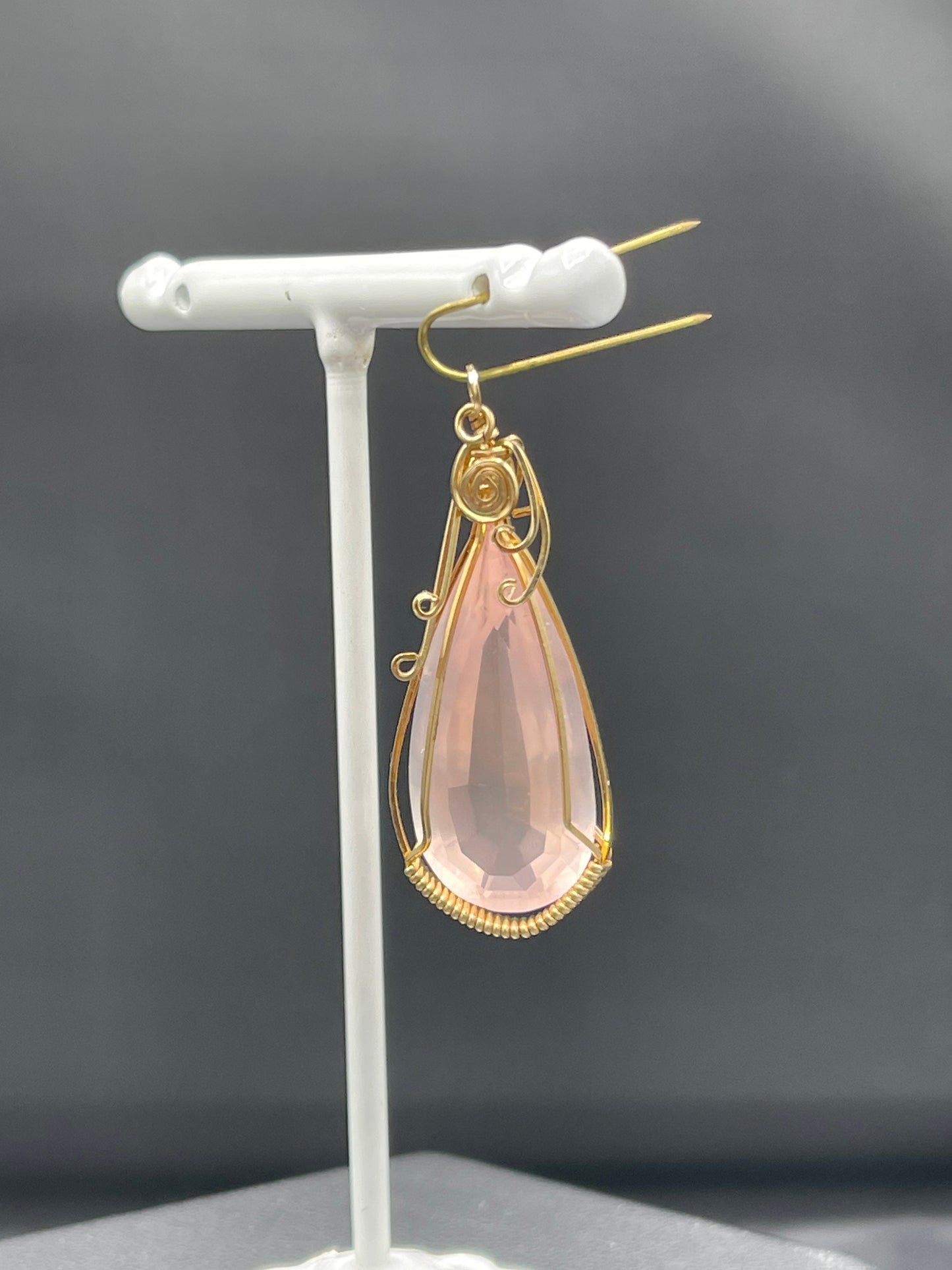 Natural Rose Quartz Pear Cut 14k Gold Filled Wire Wrapped Pendant