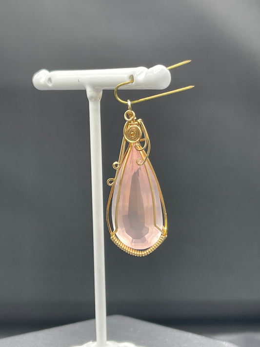 Natural Rose Quartz Pear Cut 14k Gold Filled Wire Wrapped Pendant