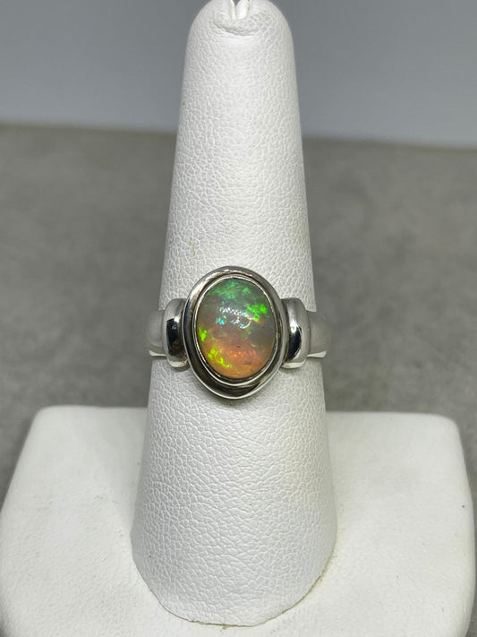 Natural Ethiopian Opal Sterling Silver Ring (Size 8)