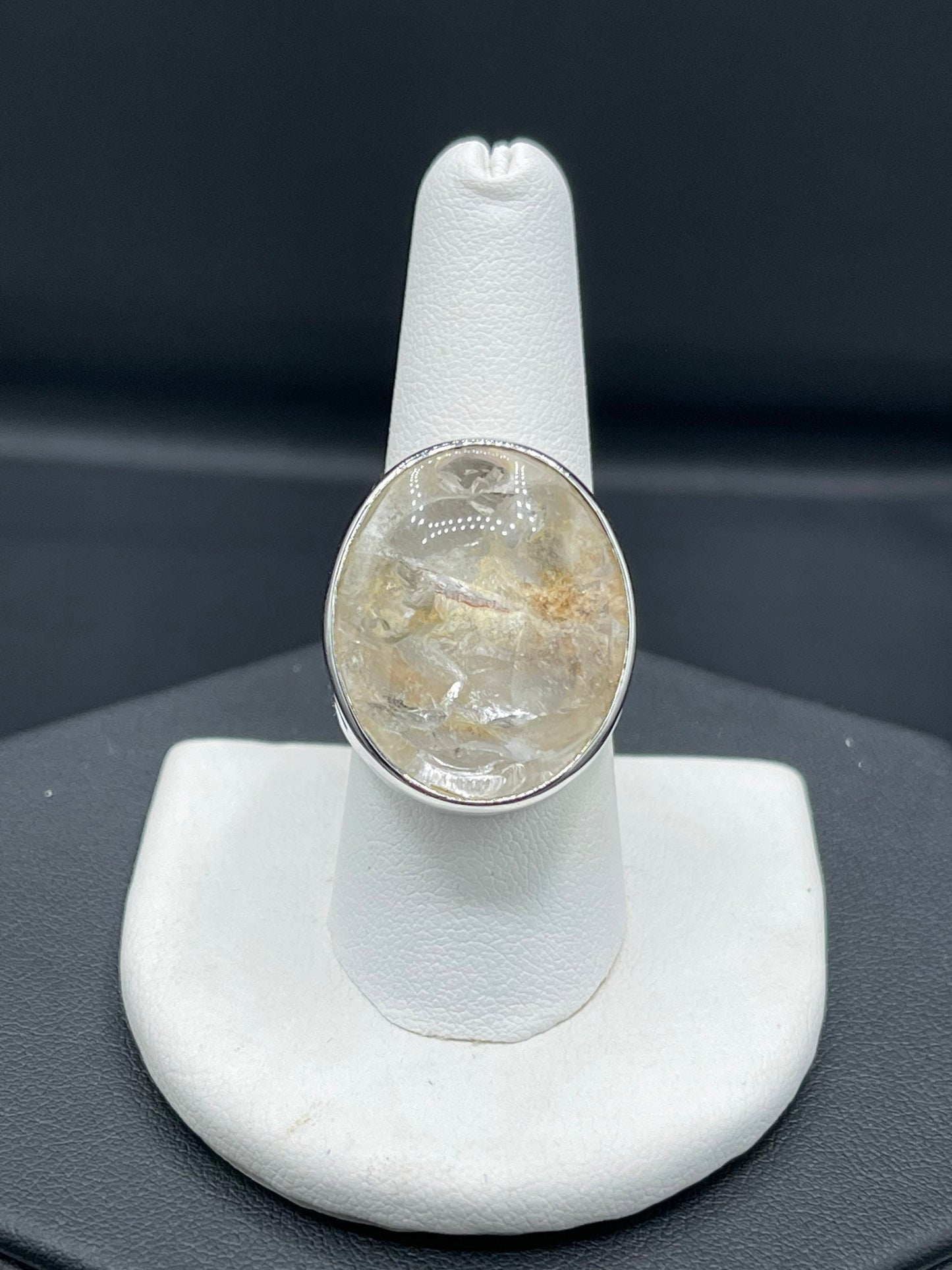 Large Rutile Quartz Sterling Silver Ring (Size 9)