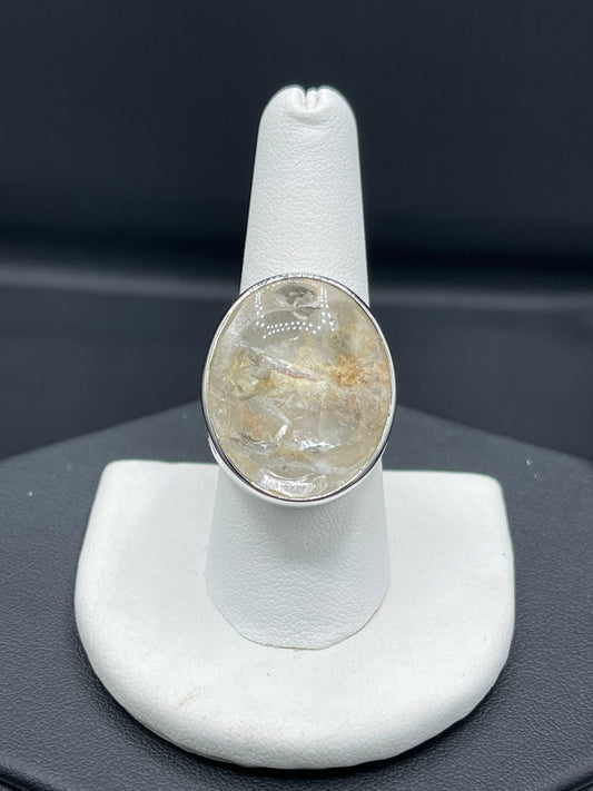 Large Rutile Quartz Sterling Silver Ring (Size 9)