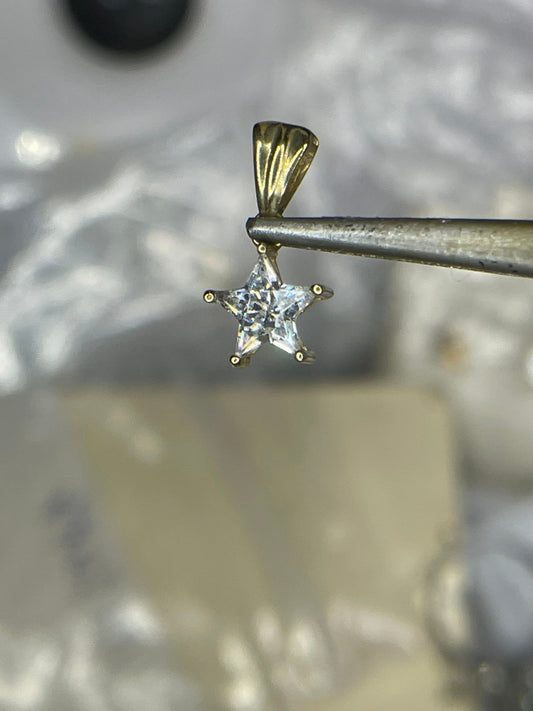 14K Yellow Gold Custom Star Cut CZ Pendant