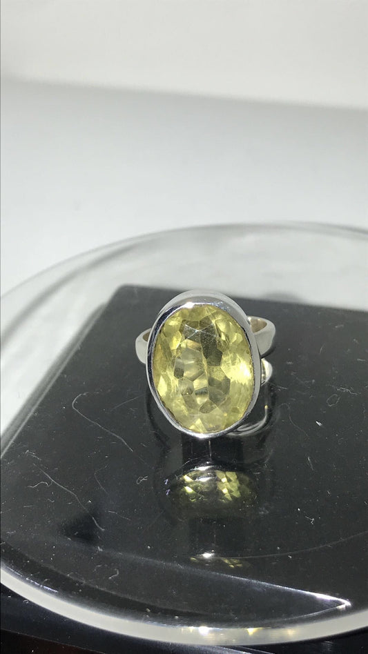 Oval Lemon Citrine Sterling Silver Ring (Size 6.5)