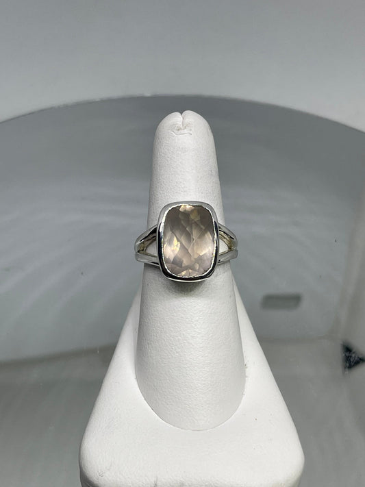 Natural Rose Quartz Sterling Silver Ring