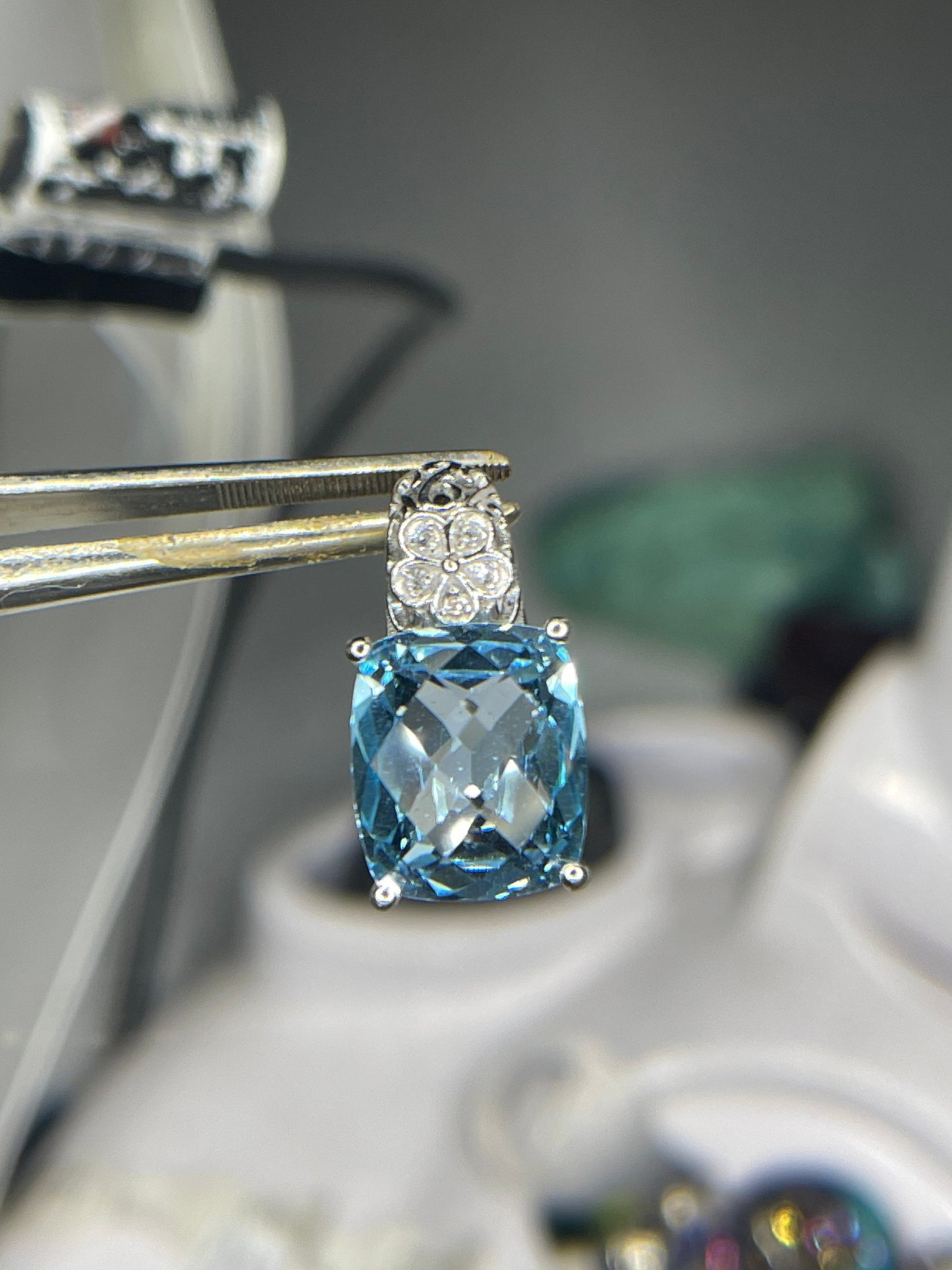 9.49 Carat Blue Topaz & White Topaz Sterling Silver Pendant