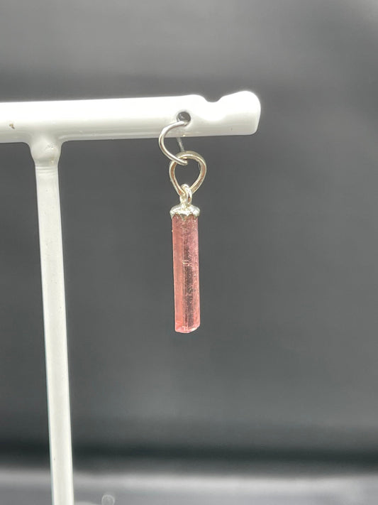 Natural Pink Tourmaline Crystal Sterling Silver Pendant