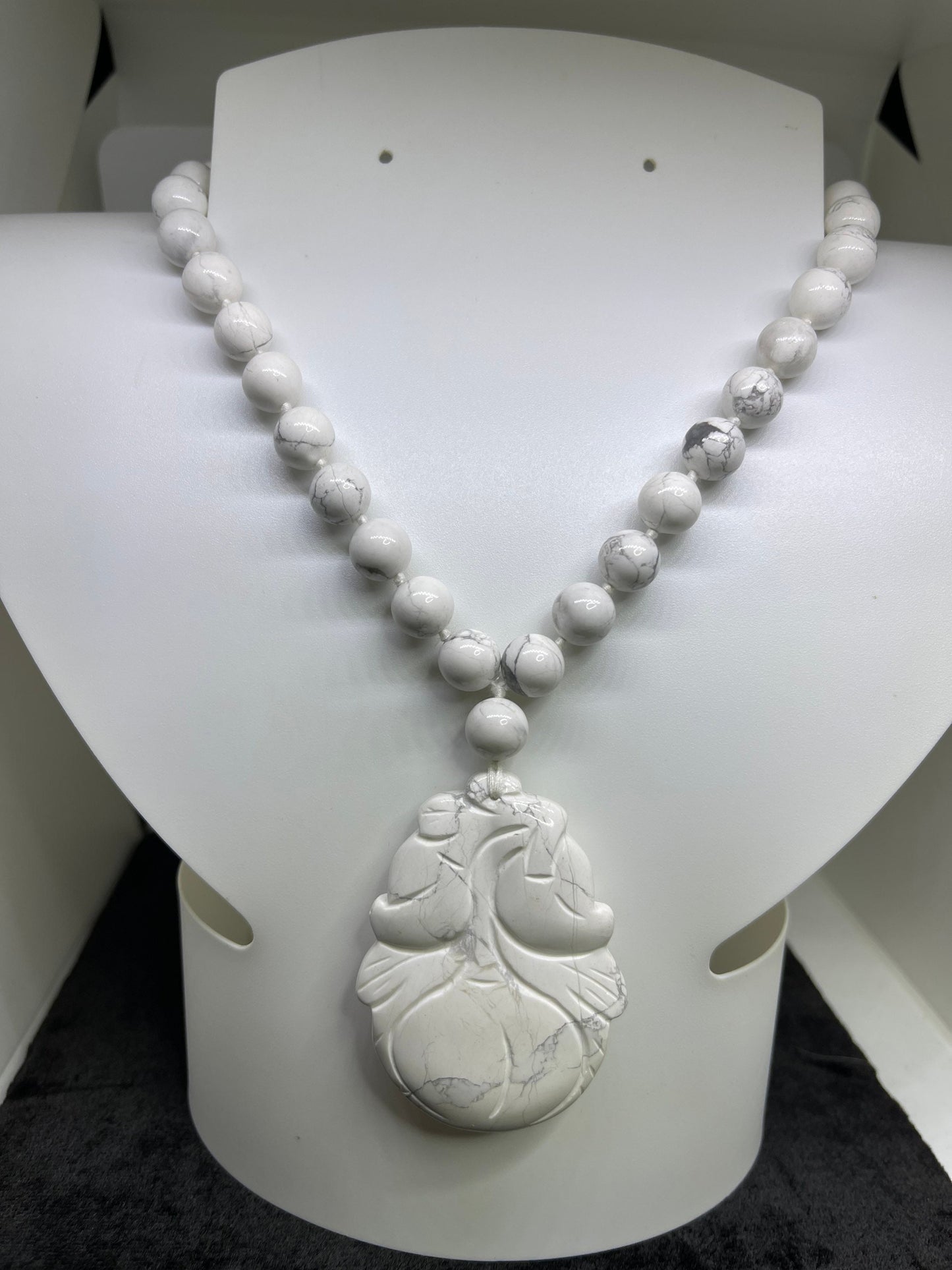 Natural Carved Howlite Beaded Hand Strung Necklace