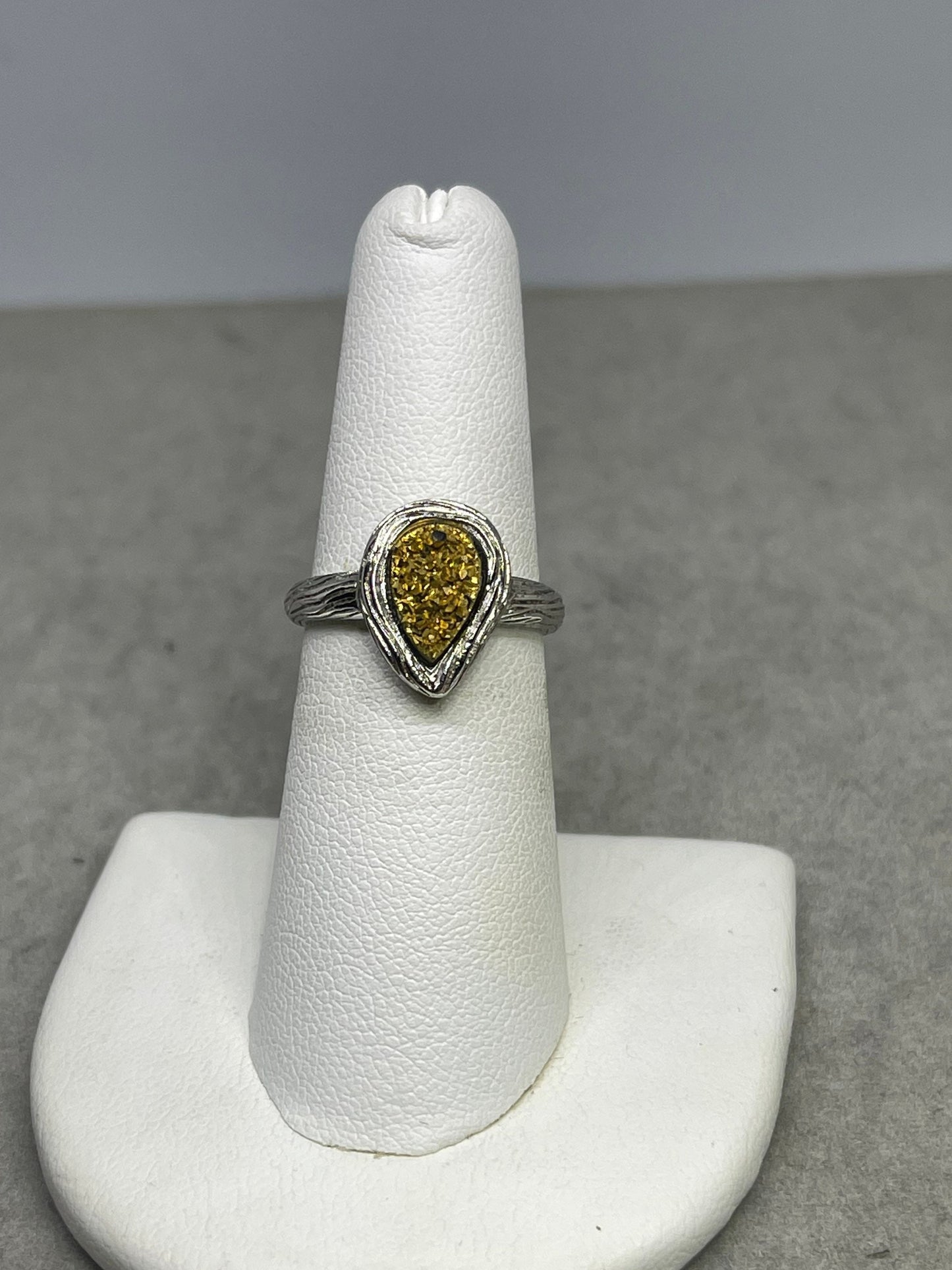 Gold Druzy Quartz Bezel Set Sterling Silver Ring (Size 6)