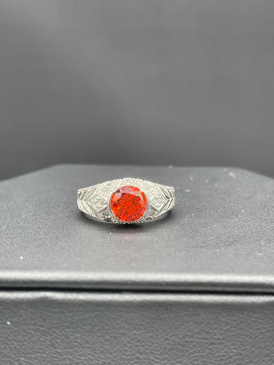 1.30 Carat Orange Cubic Zirconia Sterling Silver Ring (Size 6.25)