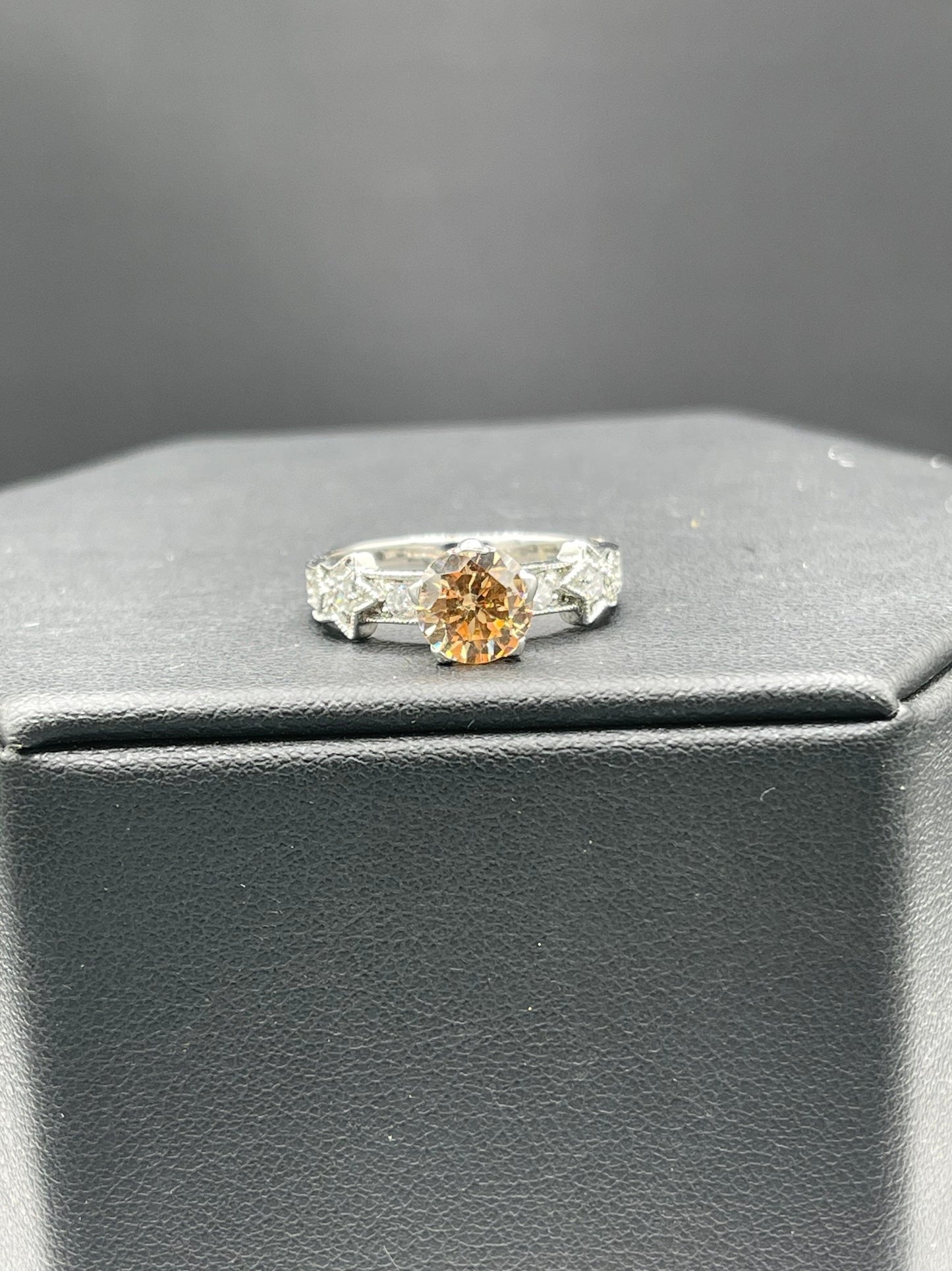 1.30 Carat Champagne Cubic Zirconia Sterling Silver Ring (Size 7.25)