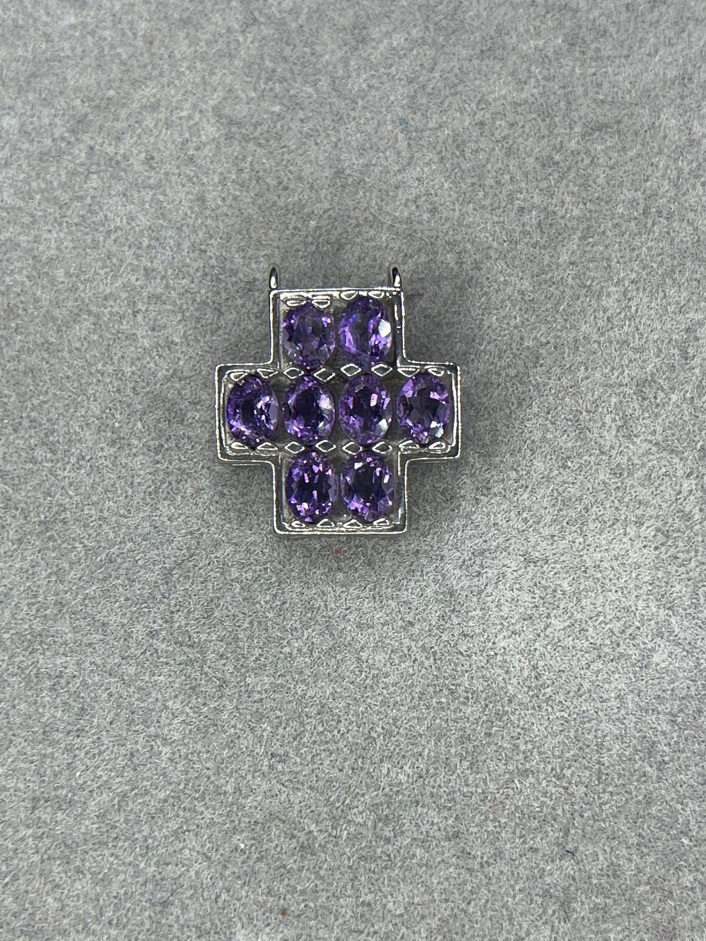 Amethyst Cross 10k White Gold Slide Pendant