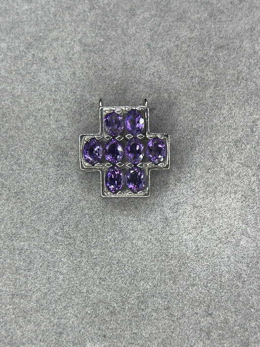 Amethyst Cross 10k White Gold Slide Pendant