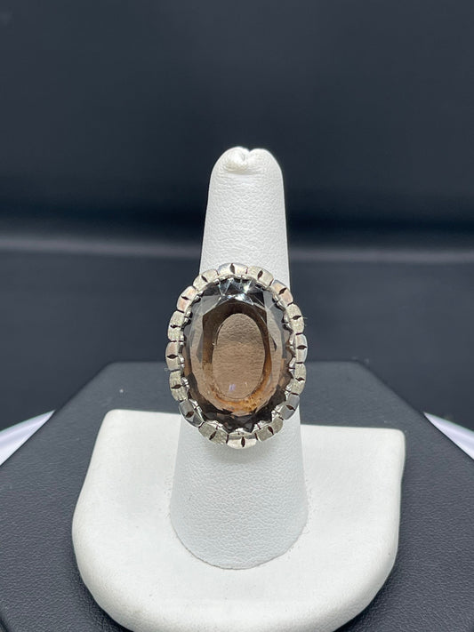 Oval Smokey Quartz Sterling Silver Ring (Size 7.5)