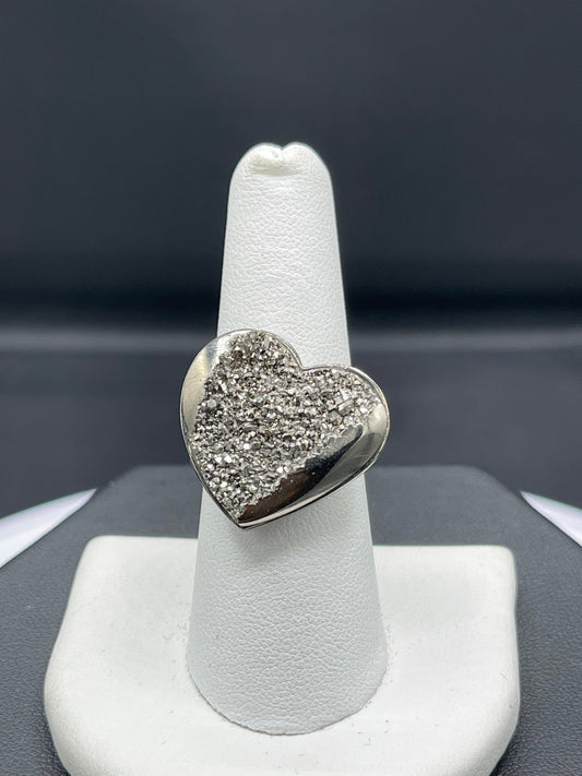 Druzy Quartz Heart Sterling Silver Ring