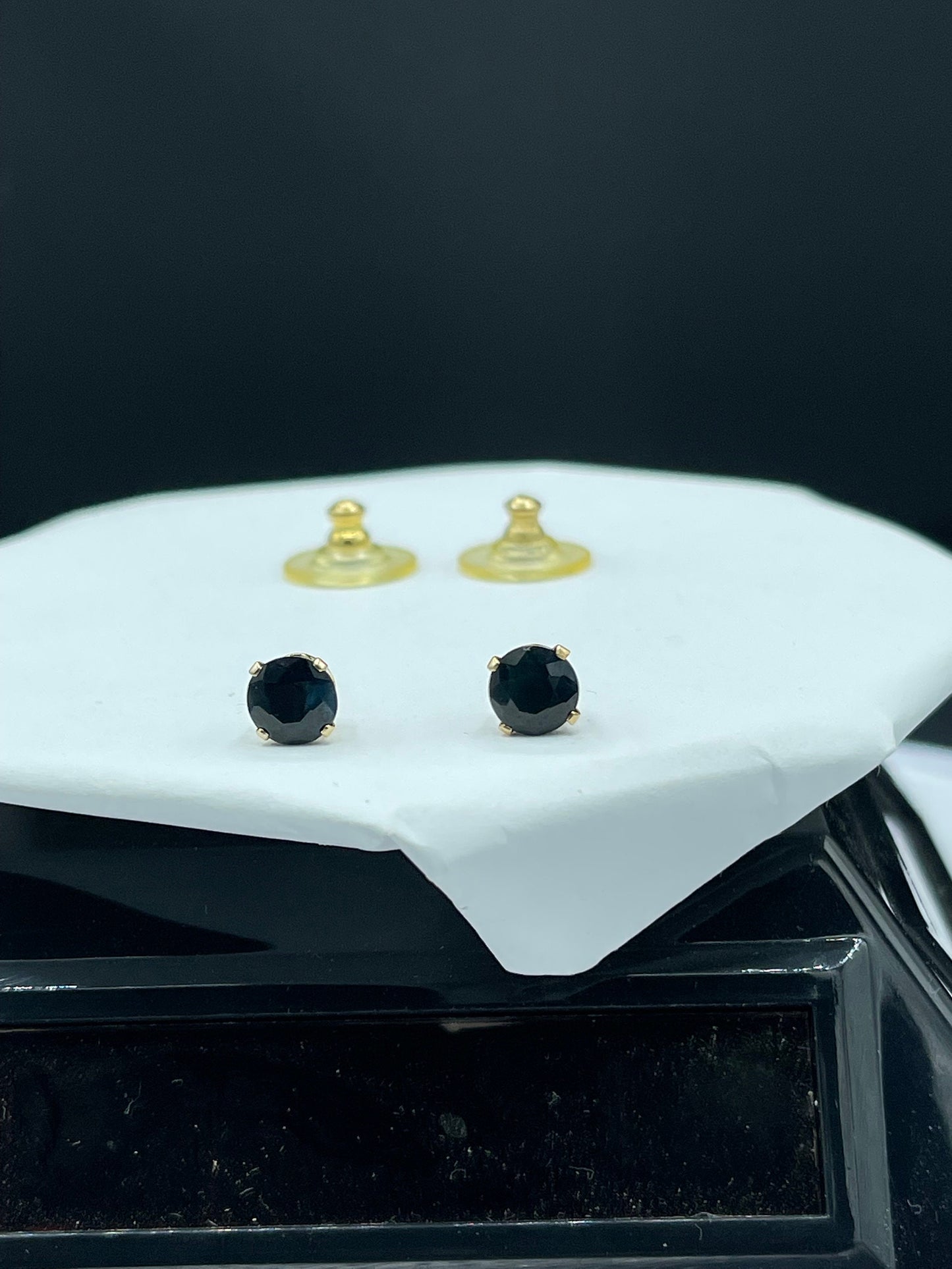 Midnight Sapphire 14K Yellow Gold Stud Earrings