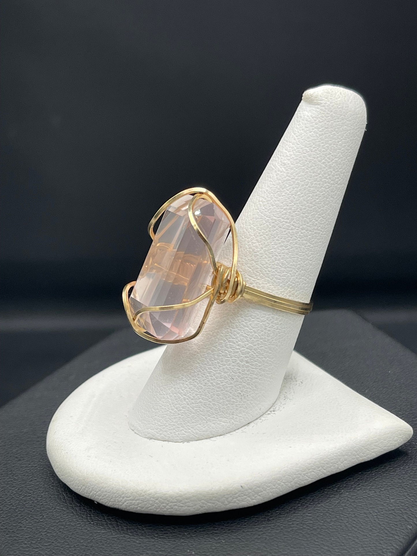 26 Carat Rose Quartz 14k Gold Filled Wire Wrapped Handmade Ring (Size 8.5)