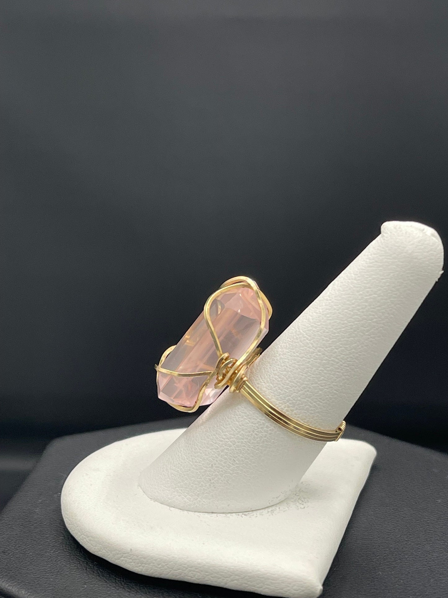 26 Carat Rose Quartz 14k Gold Filled Wire Wrapped Handmade Ring (Size 8.5)