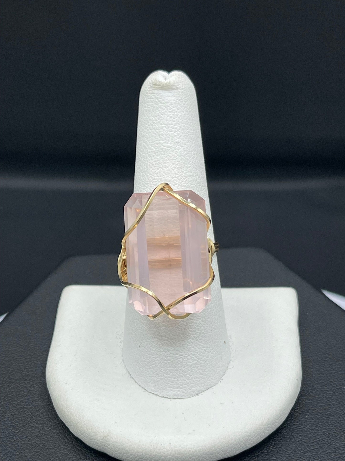 26 Carat Rose Quartz 14k Gold Filled Wire Wrapped Handmade Ring (Size 8.5)