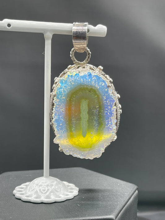 Druzy Quartz Color Shifting Sterling Silver Pendant