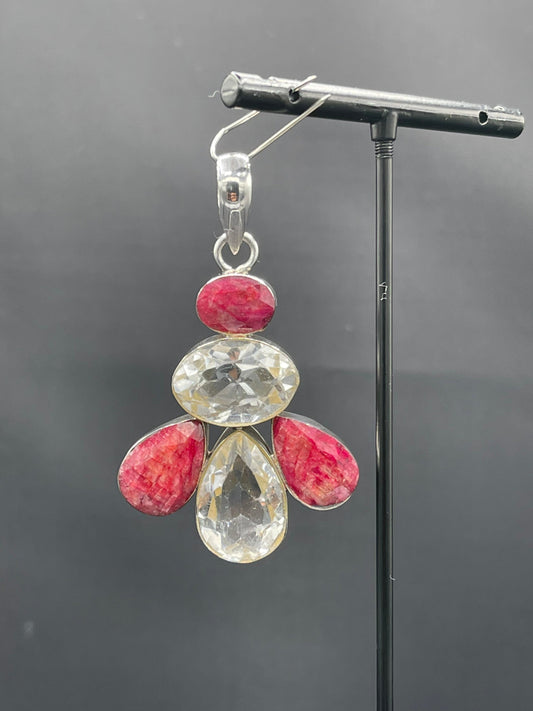 Natural Ruby & White Topaz Sterling Silver Pendant