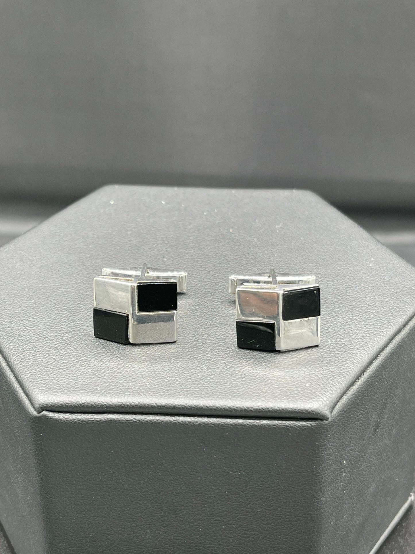 Natural Onyx Sterling Silver Square Cufflinks