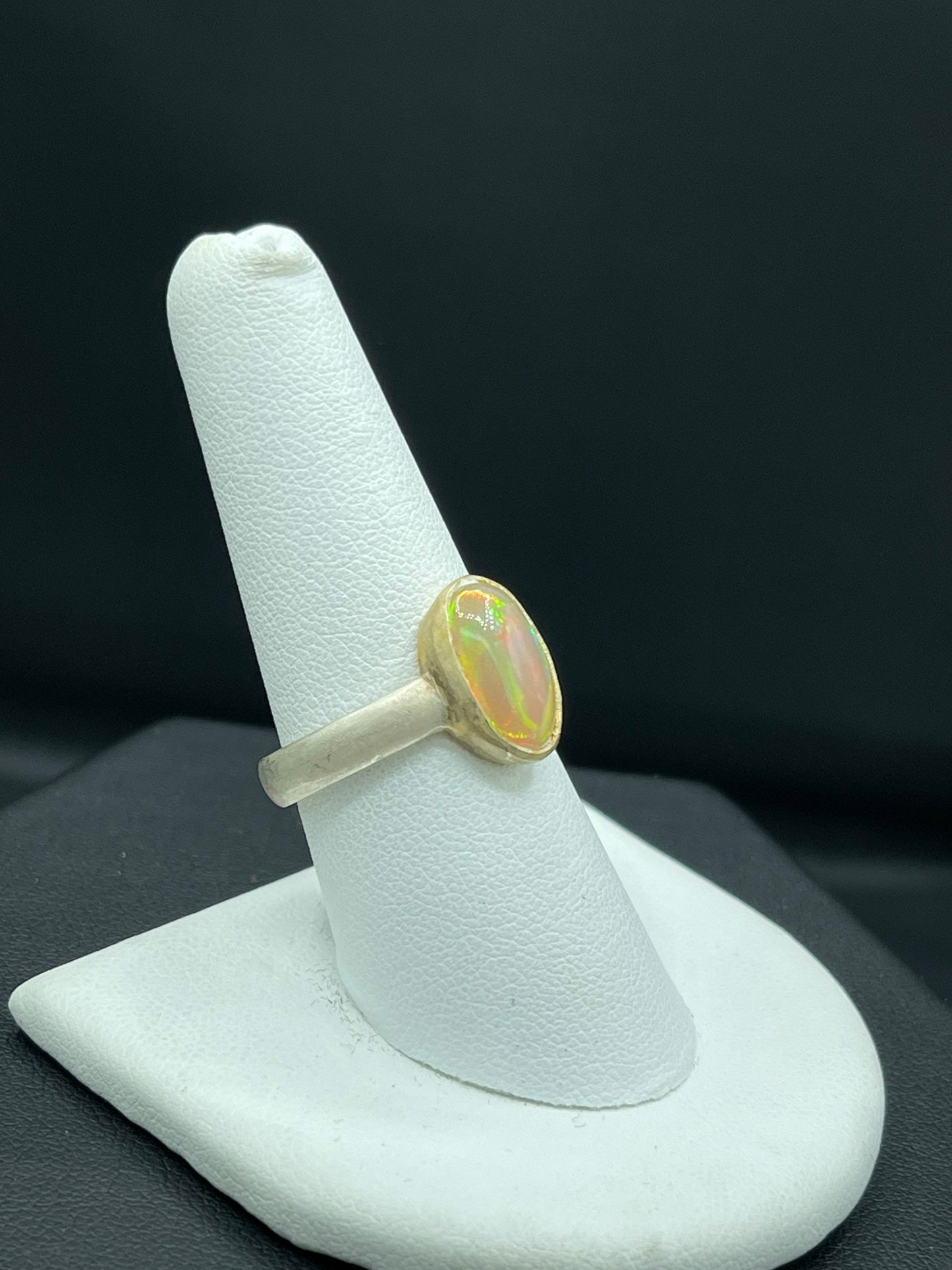 Natural Ethiopian Opal Sterling Silver 18k Matte Finish Ring (Size 10)