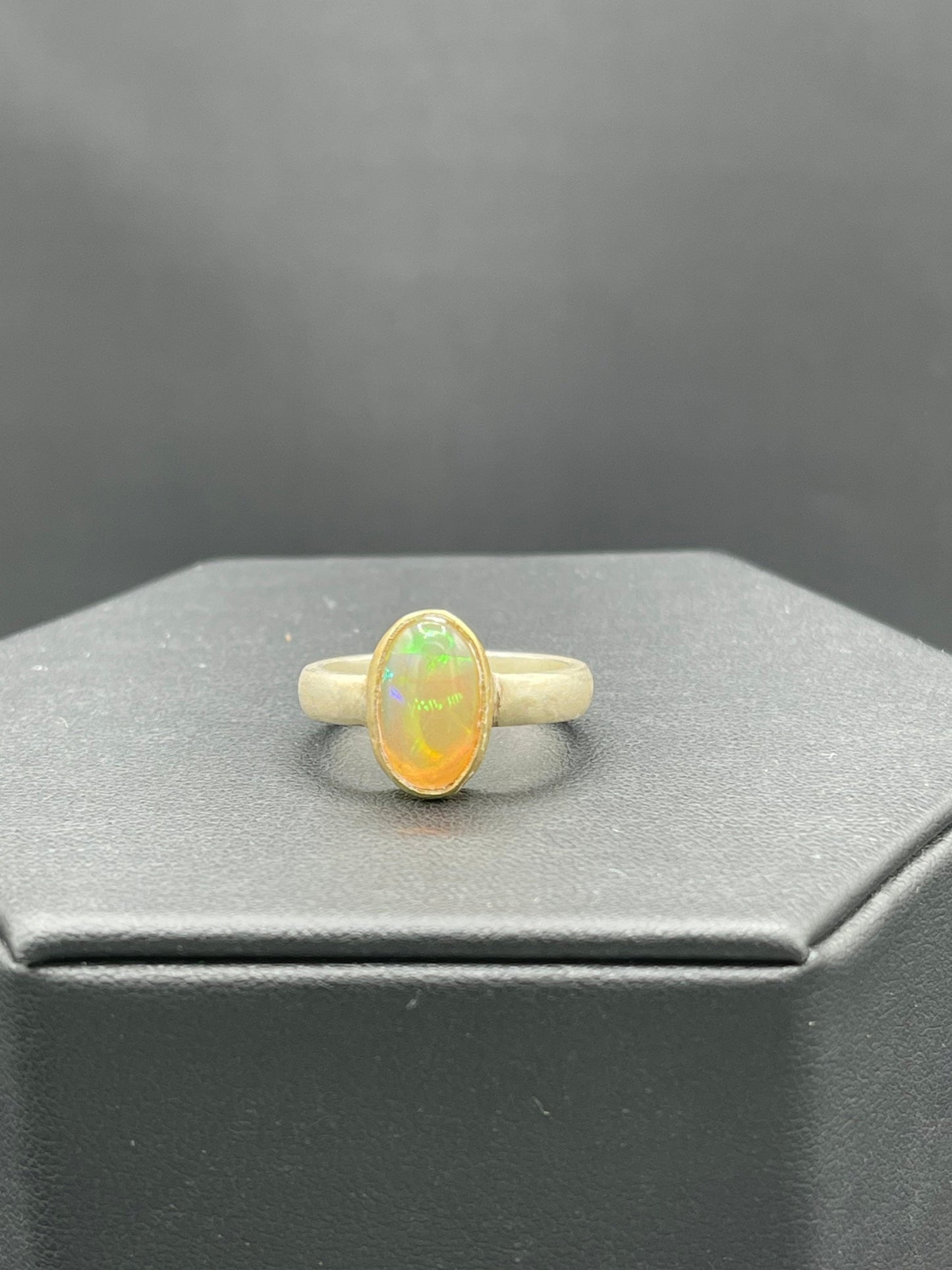 Natural Ethiopian Opal Sterling Silver 18k Matte Finish Ring (Size 10)