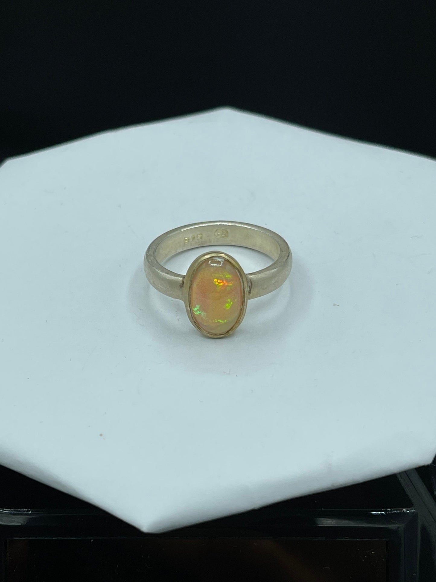 Natural Ethiopian Opal Sterling Silver 18k Matte Finish Ring (Size 10)