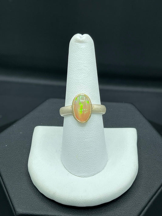 Natural Ethiopian Opal Sterling Silver 18k Matte Finish Ring (Size 10)