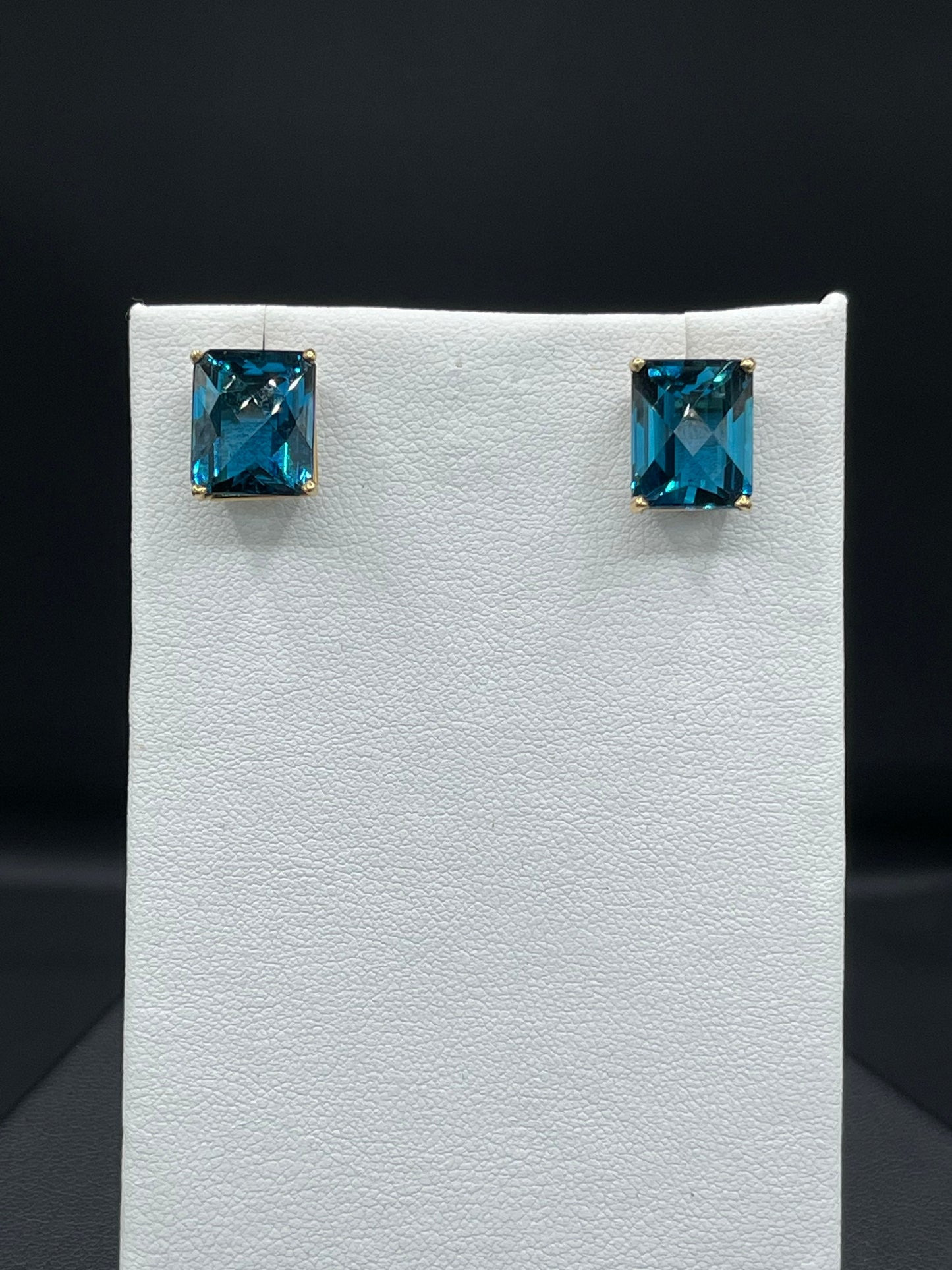 15.07 Carat London Blue Topaz 14k Yellow Gold Stud Earrings