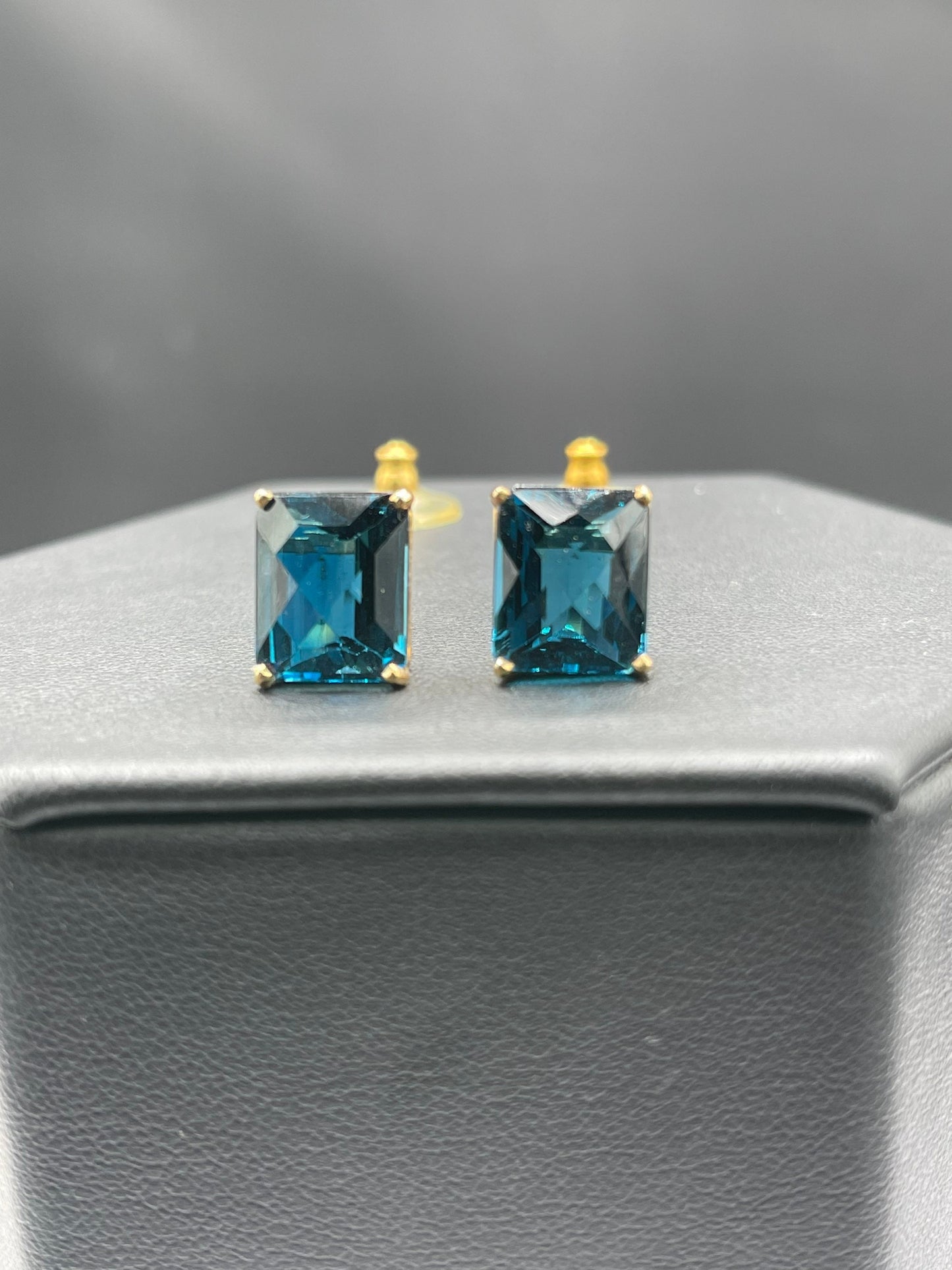 15.07 Carat London Blue Topaz 14k Yellow Gold Stud Earrings