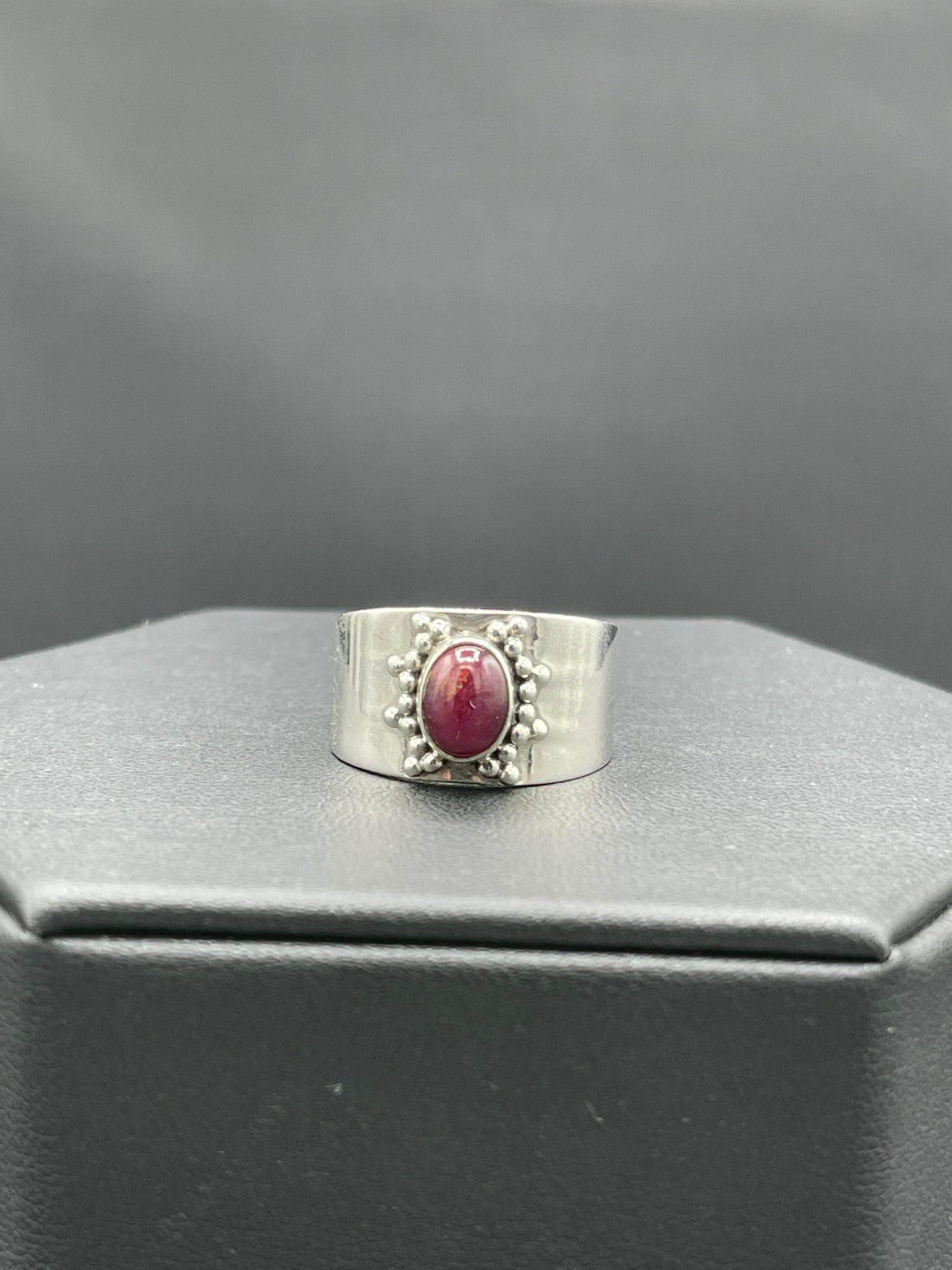 Natural Ruby Cabochon Sterling Silver Cigar Ring (Size 8.5)