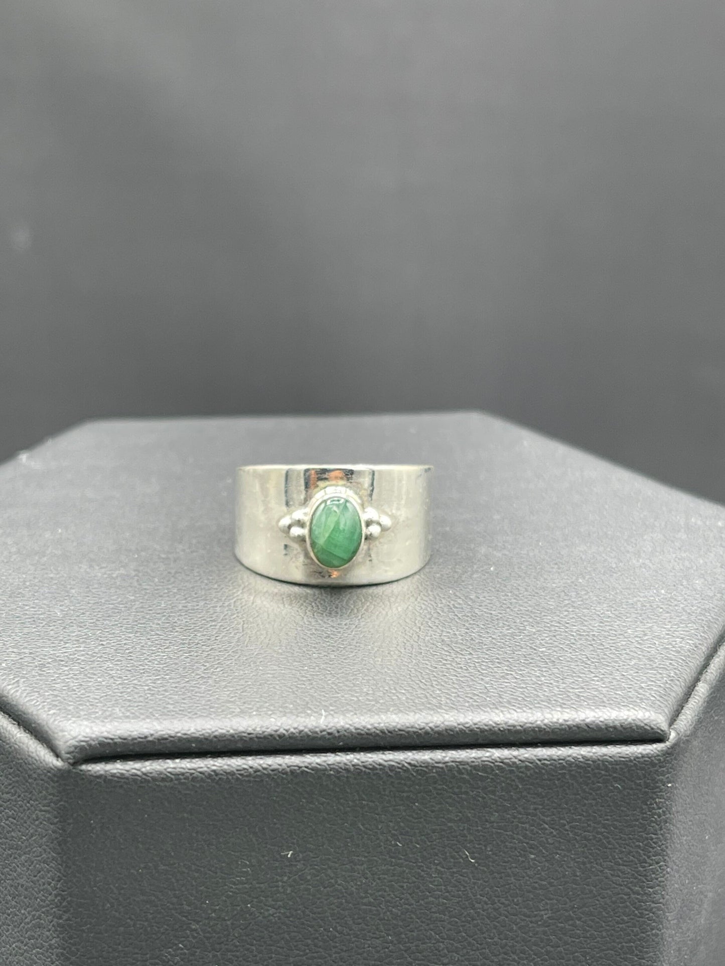 Natural Malachite Sterling Silver Cigar Ring (Size 8)