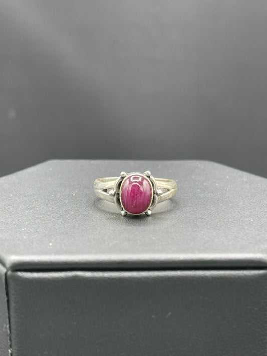 Natural Ruby Cabochon Sterling Silver Ring (Size 8.5)