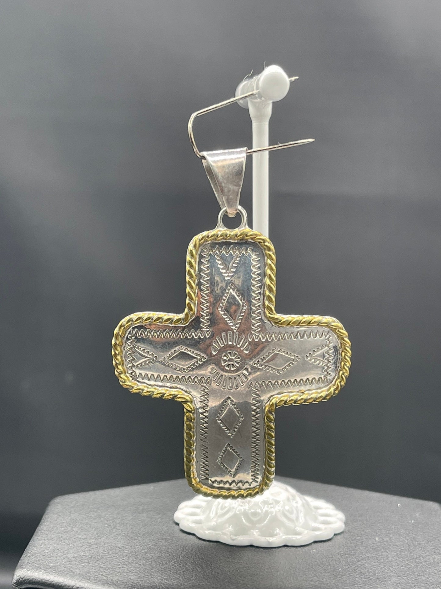 Large Handmade Sterling Silver Vermeil Cross Pendant