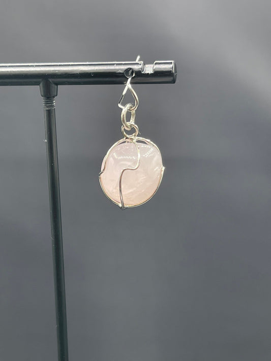 Natural Rose Quartz Sterling Silver Wire Wrapped Pendant