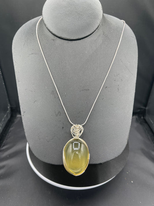 Natural Ouro Verde Quartz Sterling Silver Wire Wrapped Pendant & Necklace