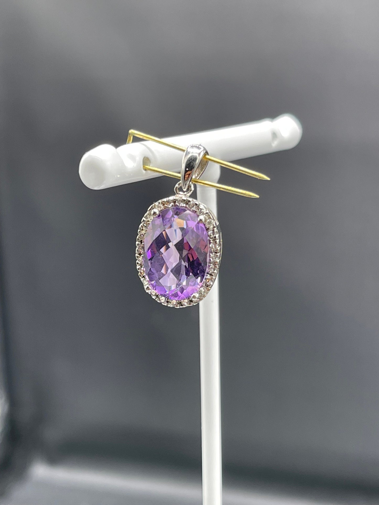 6.50 Carat Oval Amethyst & White Topaz Sterling Silver Pendant