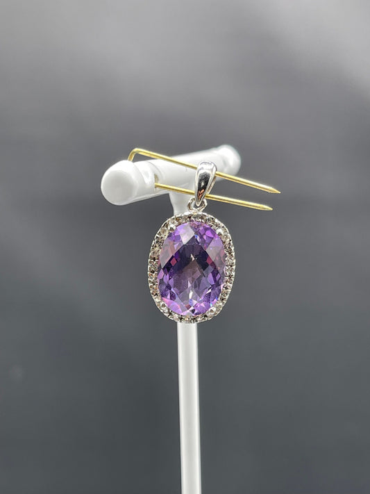 6.50 Carat Oval Amethyst & White Topaz Sterling Silver Pendant
