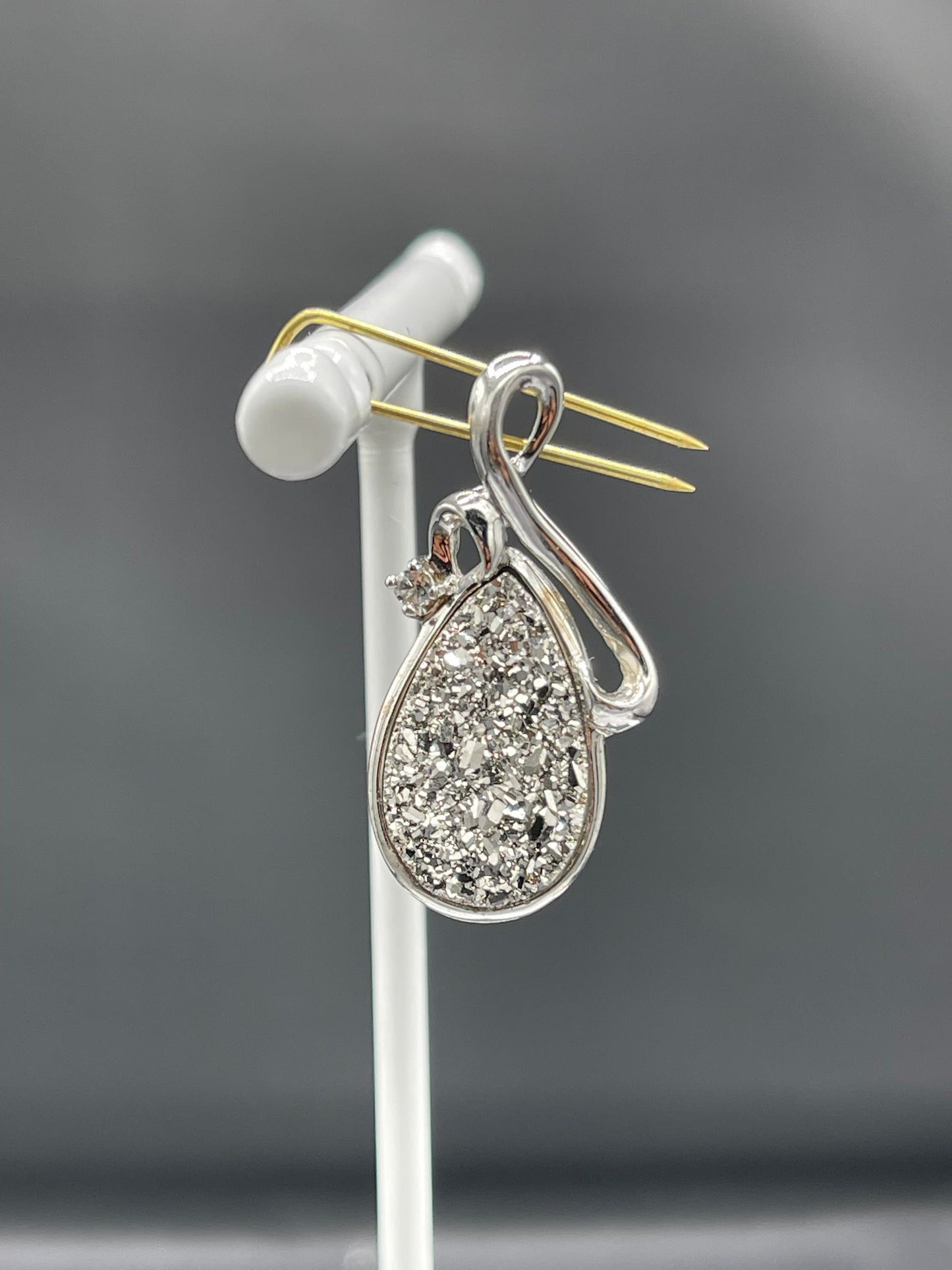 Silver Druzy Quartz White Topaz Bezel Set Pendant