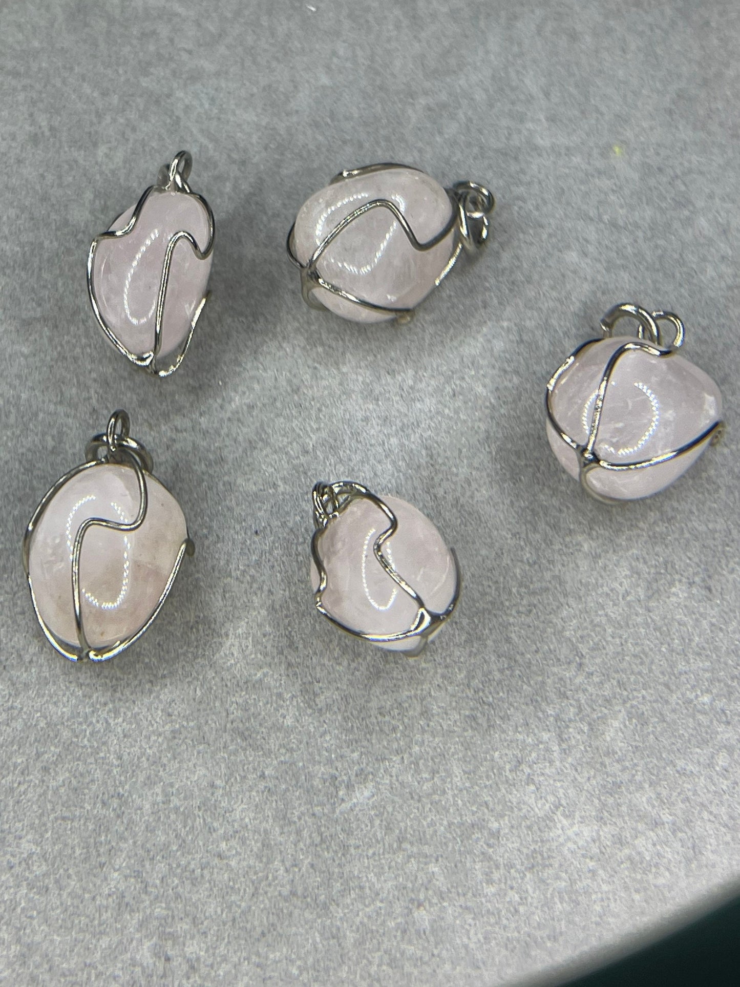 Natural Rose Quartz Sterling Silver Wire Wrapped Pendant