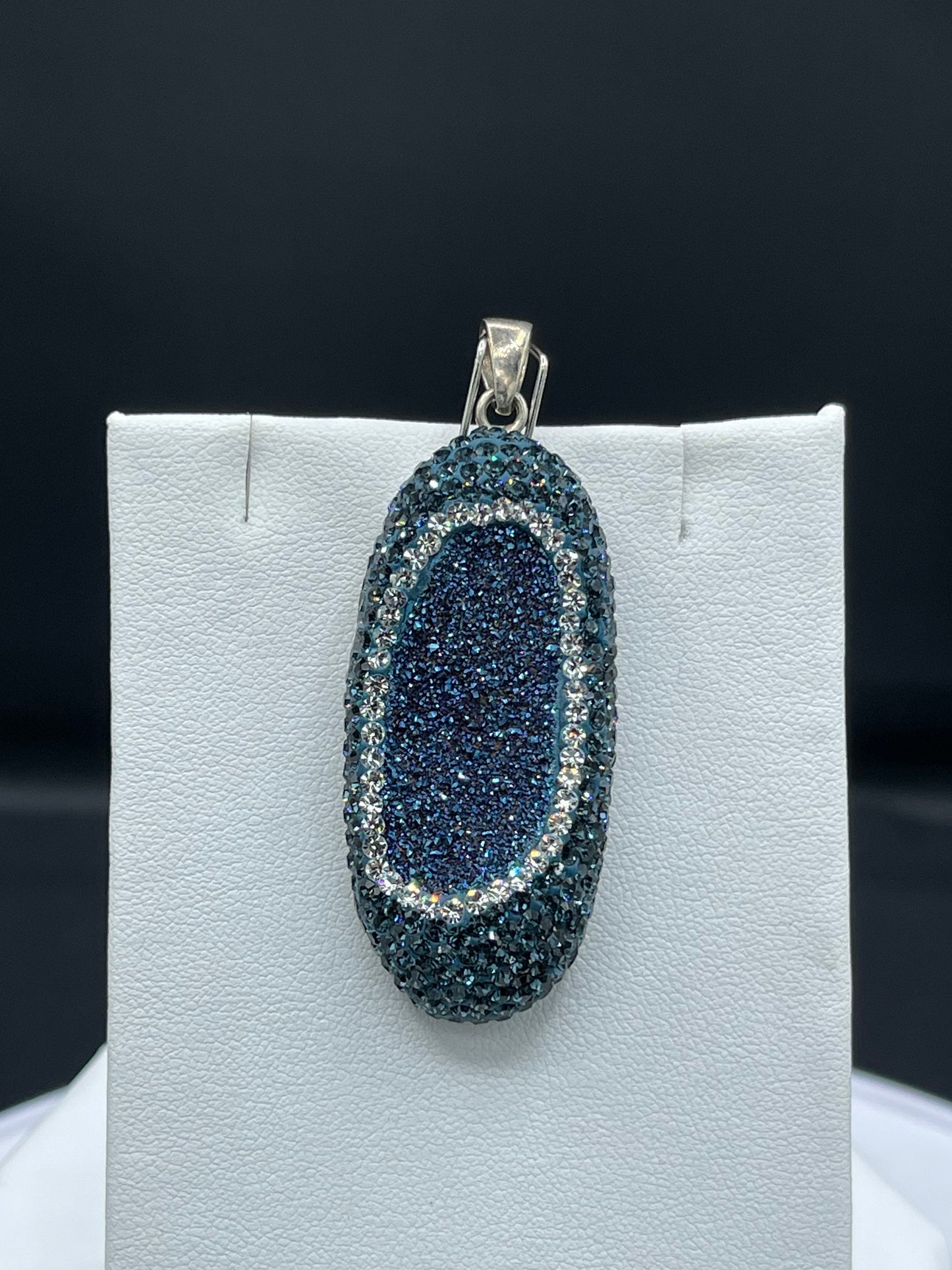 Druzy Quartz & Swarovski Crystal Sterling Silver Pendant