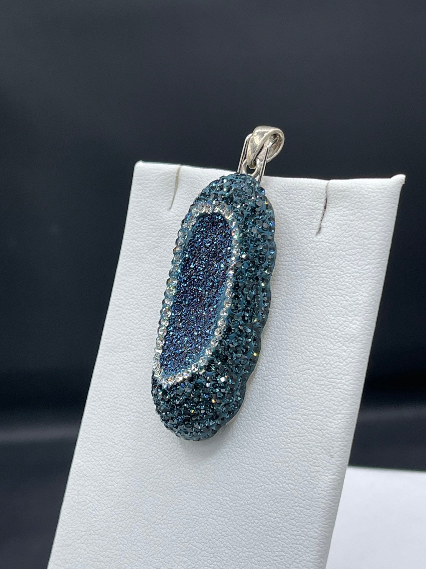 Druzy Quartz & Swarovski Crystal Sterling Silver Pendant