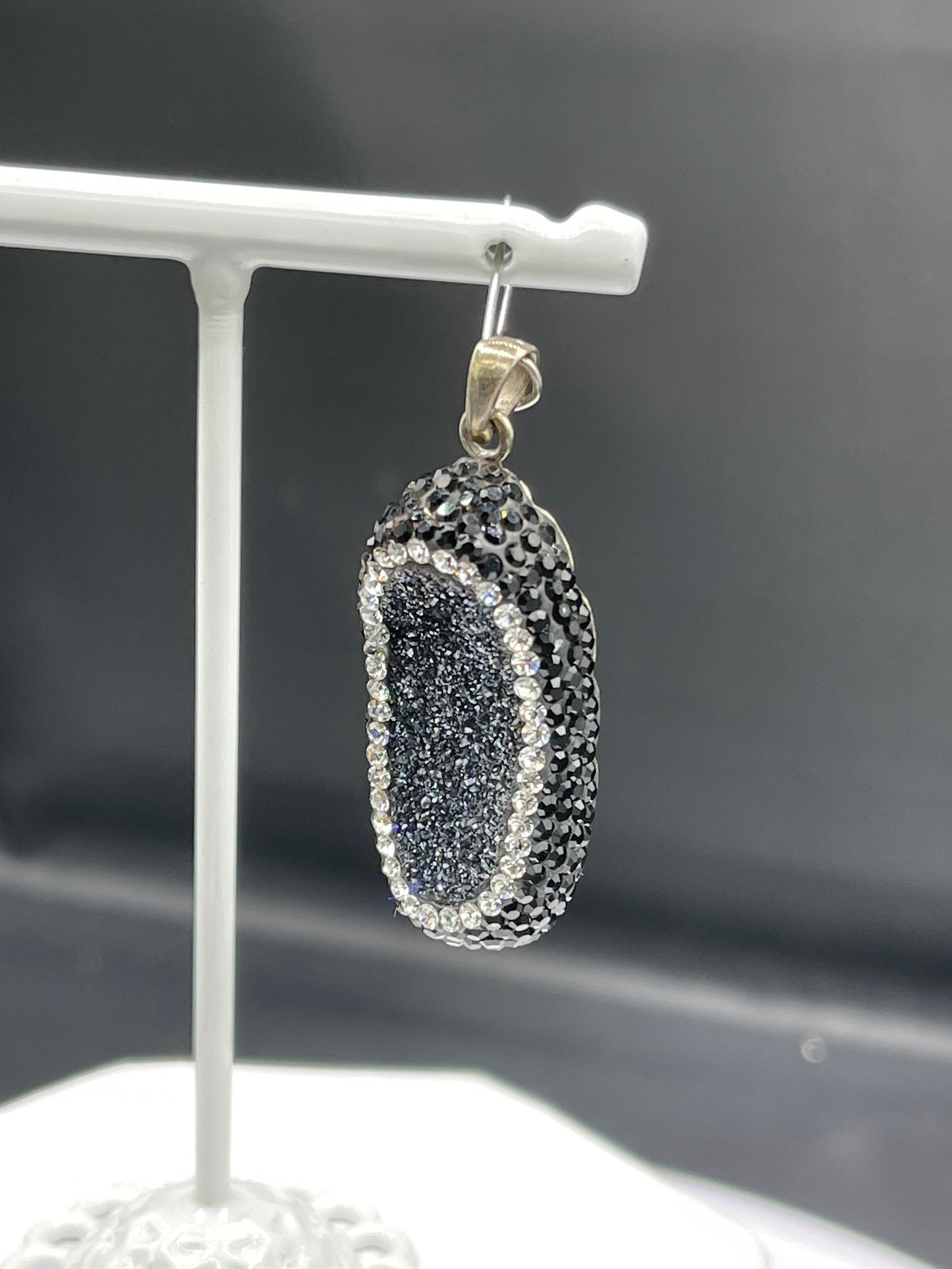 Druzy Quartz & Swarovski Crystal Sterling Silver Pendant