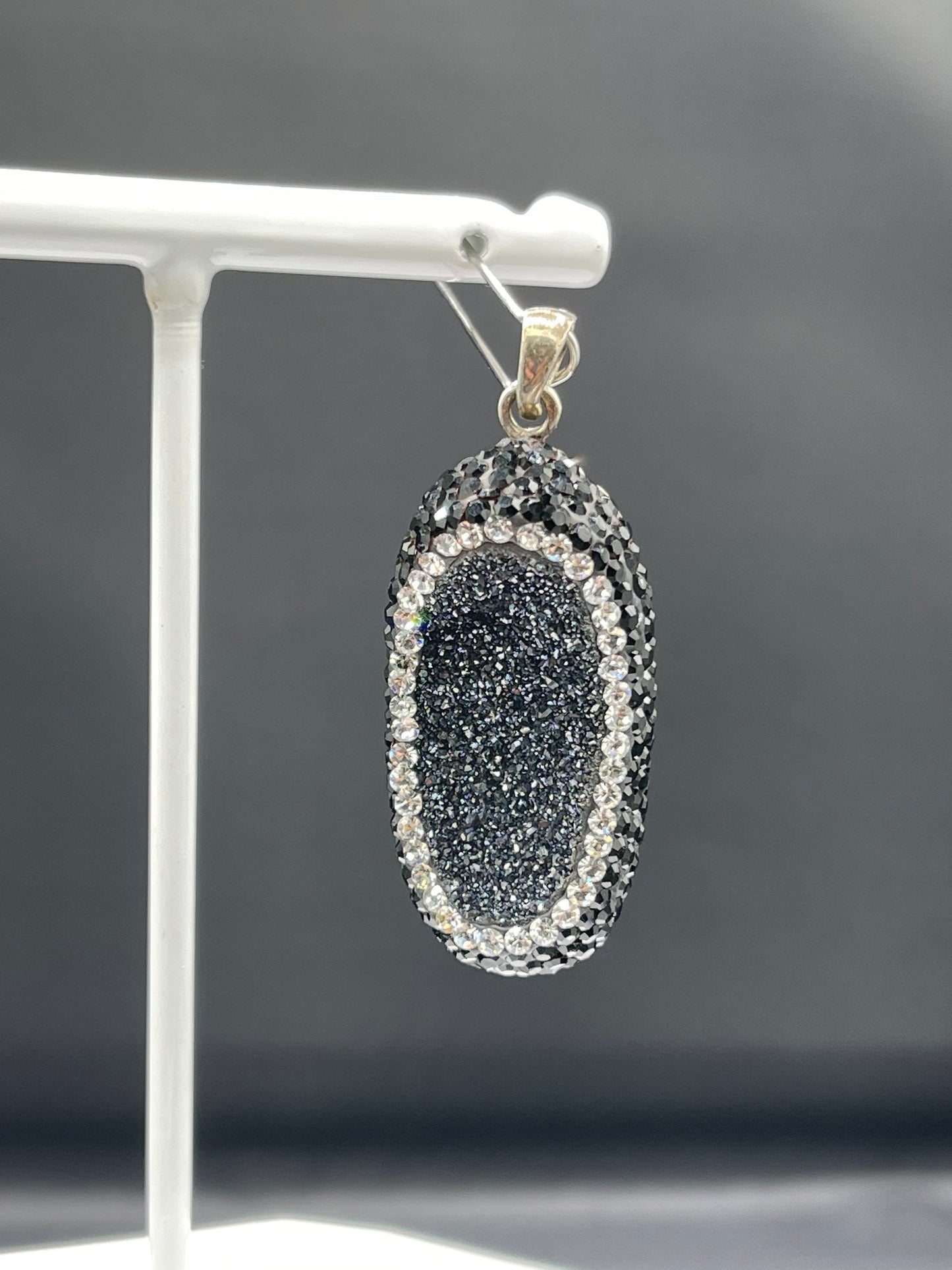 Druzy Quartz & Swarovski Crystal Sterling Silver Pendant