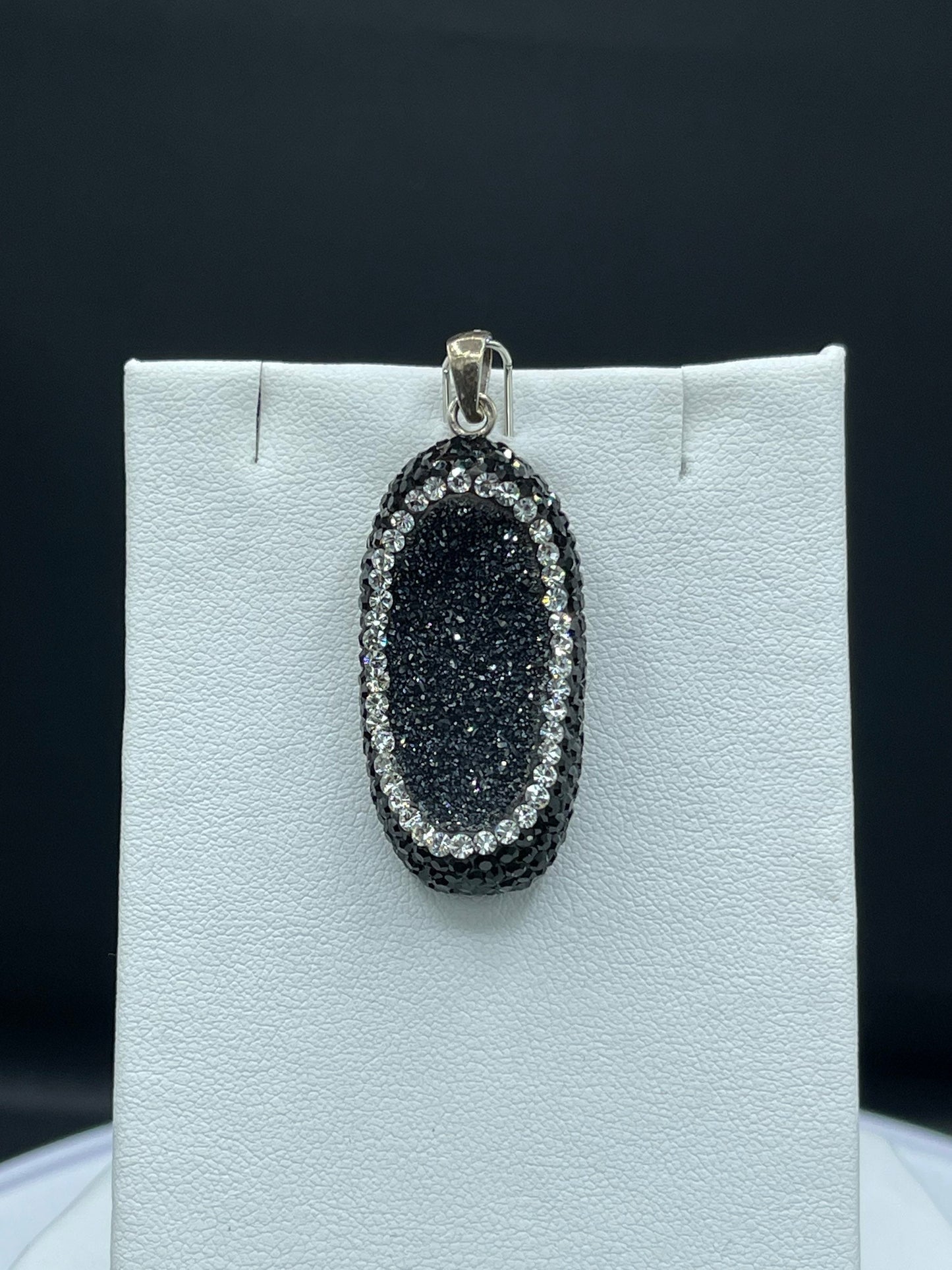 Druzy Quartz & Swarovski Crystal Sterling Silver Pendant