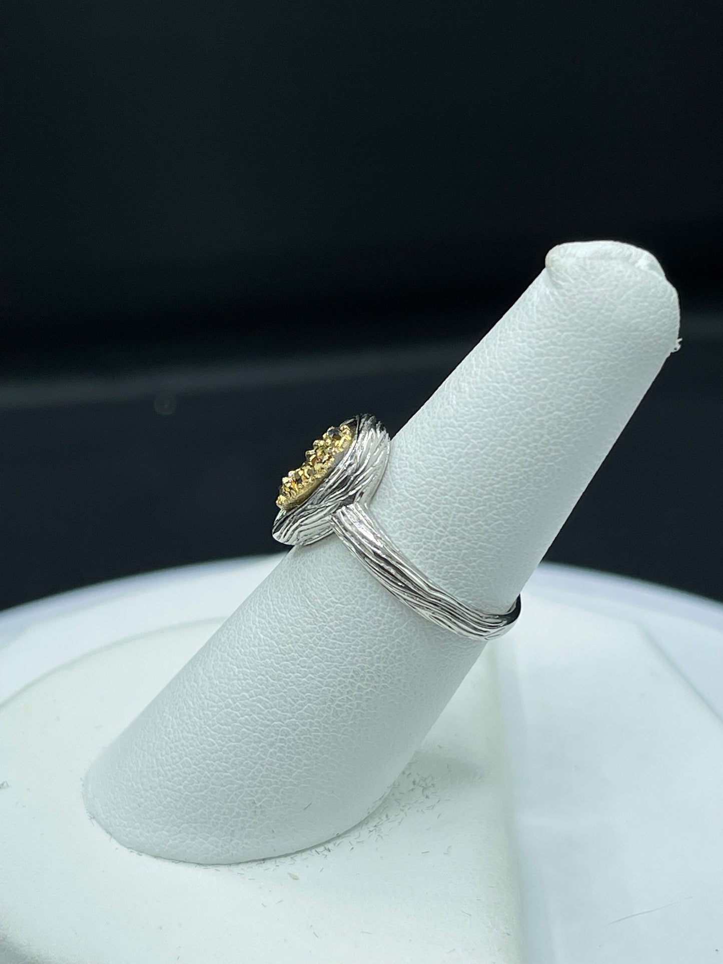 Gold Druzy Quartz Bezel Set Sterling Silver Ring (Size 6)