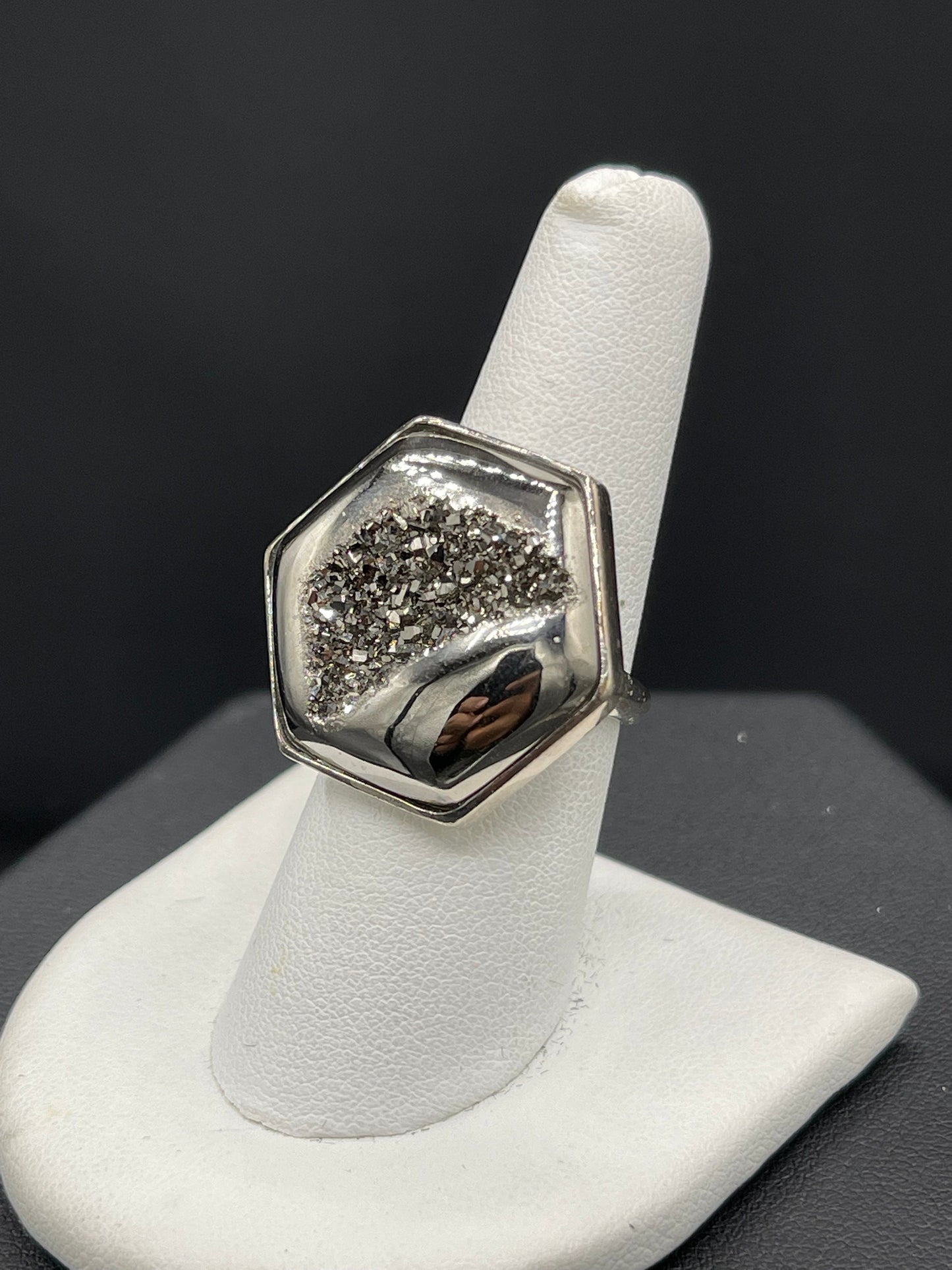 Silver Druzy Quartz Sterling Silver Ring (Size 7)