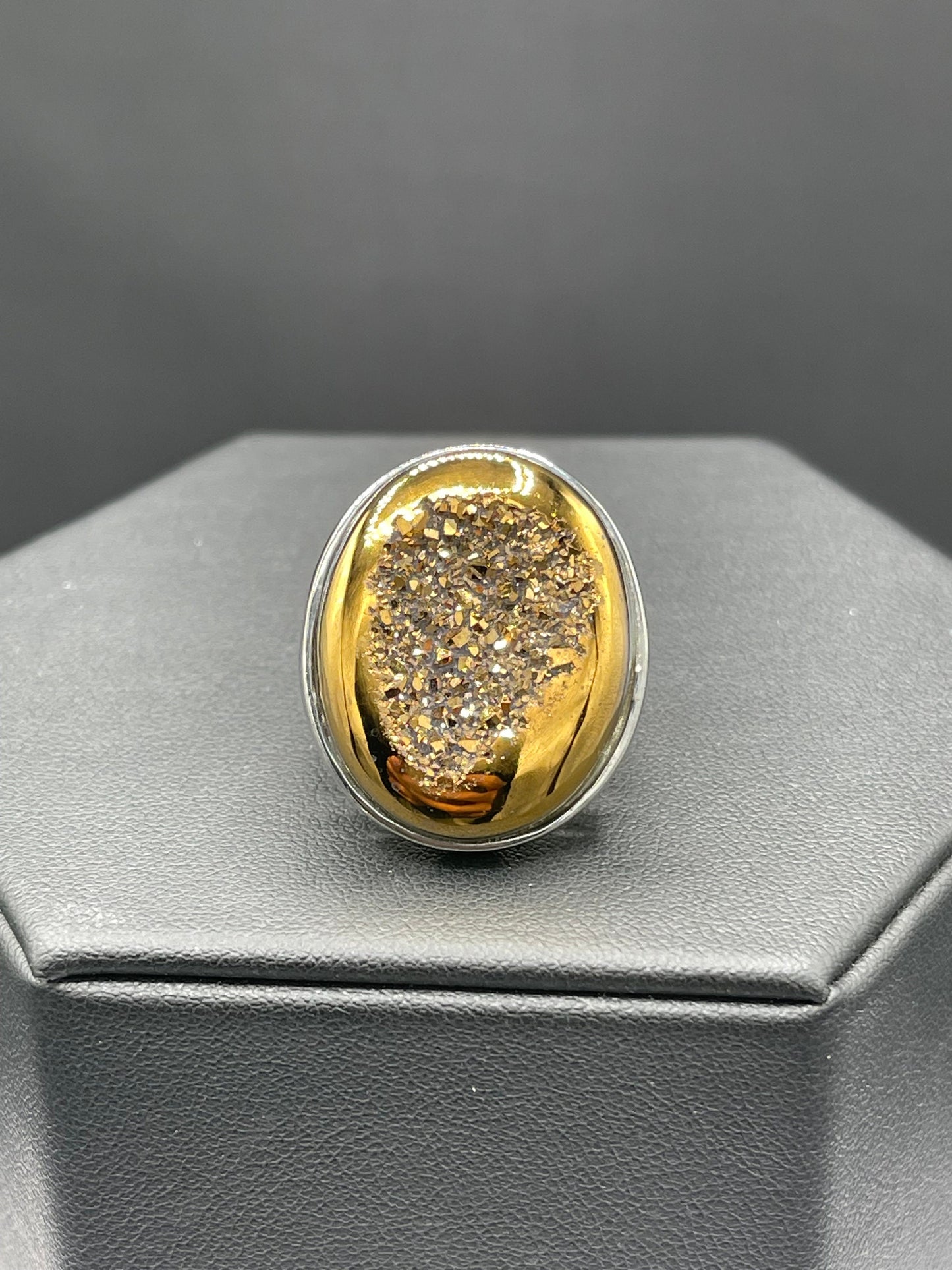 Gold Druzy Quartz Sterling Silver Ring (Size 7.25)